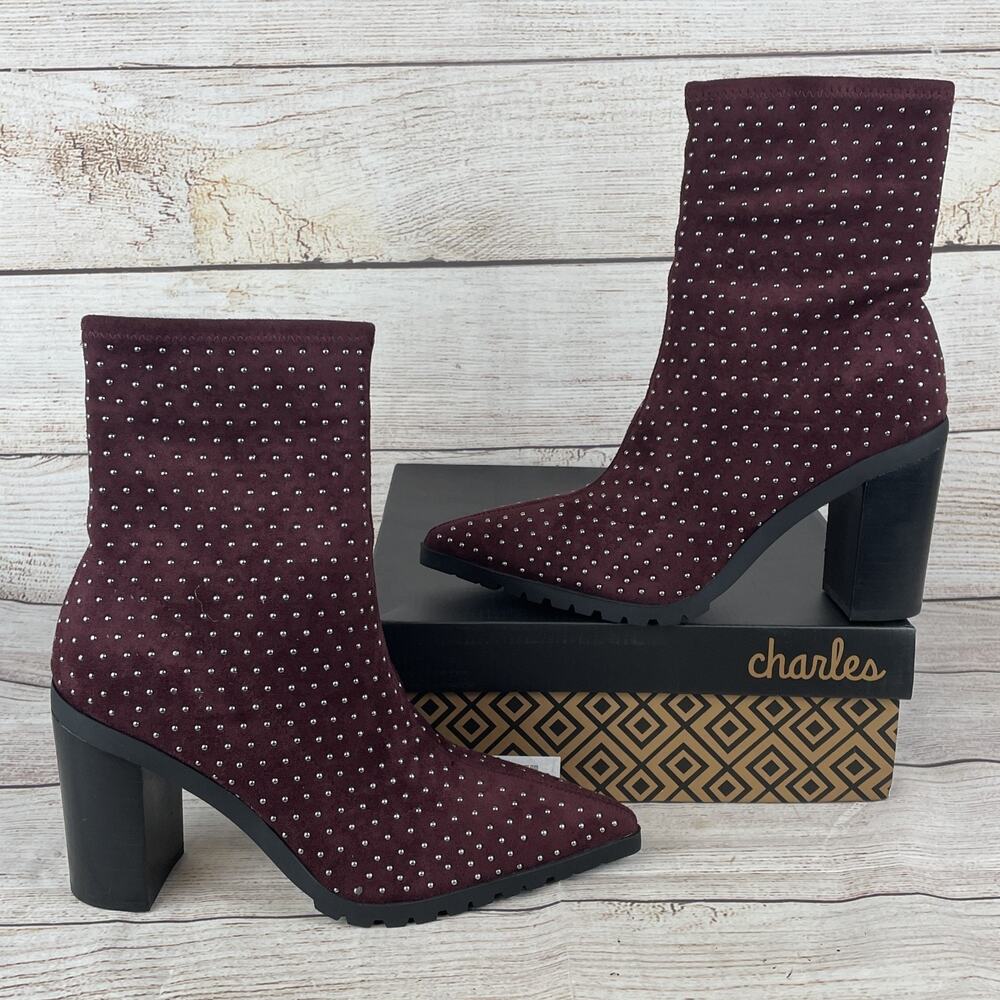Charles by Charles David Danielle Womens Sz 9.5M Studded Boots Maroon